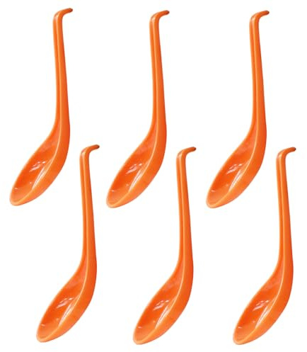 Cjueiom 6 cucharas de arroz, cucharas de sopa chinas con gancho para platos de ramen, wonton y fideos, estilo asiático liso, naranja