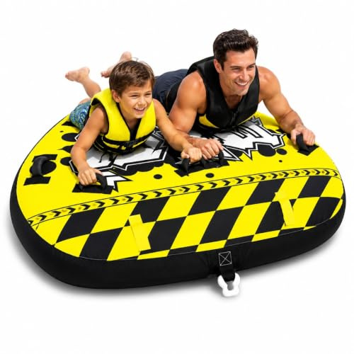 Aufblasbarer Wassersport-Reifen, Towable Tube für 1–2 oder 1–3 Personen, Ø 157/178 cm, PVC-Innenschlauch, Nylonbezug, Eva-Griffe & Zugpunkt für Boot und See
