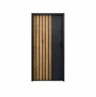 Vente-unique - Puerta de entrada Cobrita - L 95cm x A 9cm x H 203.5cm - acero - gris antracita