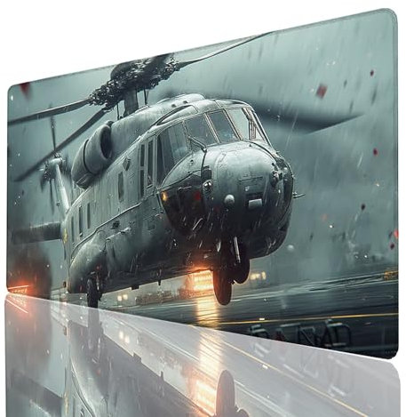 Tapis de Souris XXL 800x400x3mm, Grand Tapis Bureau Gris, Bords Cousus Antidérapant et Imperméable, Hélicoptères Mouse Pad Compatible Clavier sans Fil et Souris sans Fil, Gaming Accessoire GYL-9915