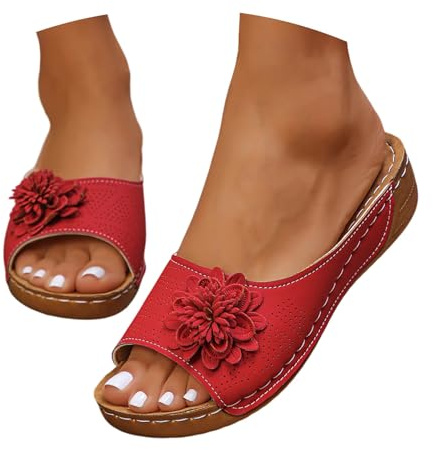 Sandales Femme Été Confortable Mules en Cuir Mode Bout Ouvert Compensées Plateforme Pantoufles Premium Orthopédiques Chaussons Dame Fines