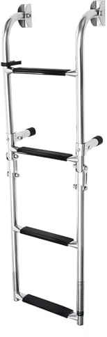 OZBMA Échelle de Bain Pliable en Acier Inoxydable, 3/4 marches, pour Piscine, Ponton, Quai, Support arrière avec poignées en Caoutchouc, argentée, 3 marches (argentée, 4 marches)