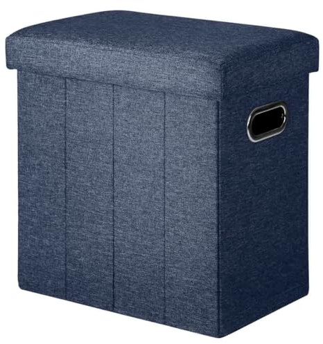 COSYLAND Puff Almacenaje 40L, Banco Almacenaje, Capacidad de Carga 200 kg, Tapizado Lino, Baúl para Dormitorio, Salón, Entrada, Organizador Multifuncional, Plegable, Azul Medianoche, 42x27x42cm