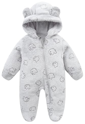 JiAmy Baby Winter Clothes, Baby Boys Girls Winter Romper Fleece Hooded Footed Jumpsuit Clothes Suits Grey 0-3 Months