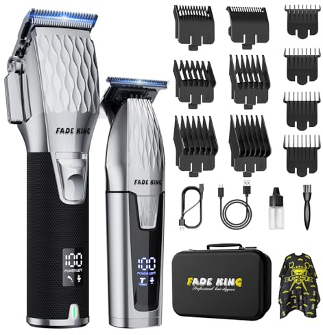 FADEKING® Professional Hair Clippers for Men, Cordless Hair Clippers and Beard Trimmer for Men, Professional Barber Clippers for Hair Cutting and Beard Shaping & Grooming (Silver Black)
