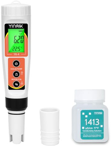 YINMIK pH Leitfähigkeit Messgerät mit 1413 Kalibrierlösung | 4 in 1 pH EC TDS Tester für Hydrokultur, Digitales pH Lesegerät für Trinkwasser Pool Aquarium