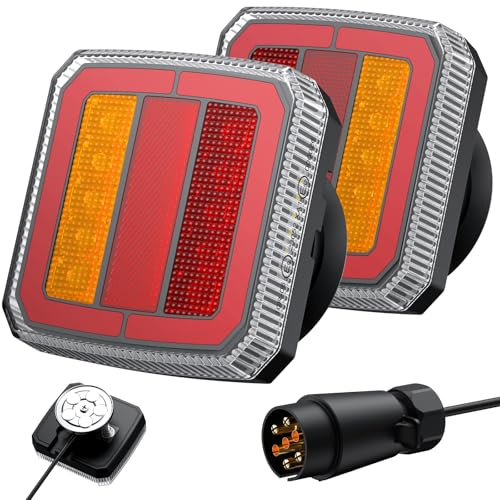 AUTOUTLET LED-släp bakljus, 12–30 V 40 LED universellt bakljus-set för släp med 7,35 m kabel, 7-polig bil-lastbilsbelysning, vattentät IP65 & E57 E9-märkt för caravan, husbilar, magnetisk montering
