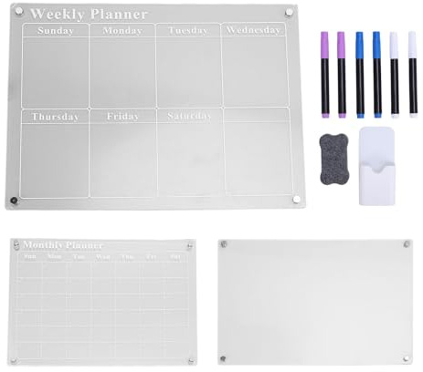 Planning Board Set Acrylic Magnetic Weekly Monthly Planner 3Pcs, 15.7x11.8in - Reusable Dry Erase, Clear Acrylic, for Kitchen Fridge and Wall Organiser