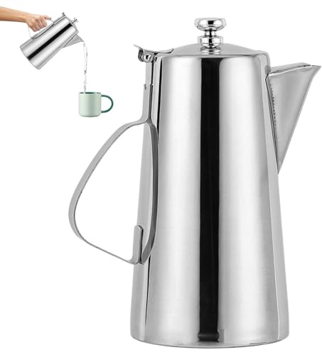 Hervidor de acero inoxidable – Jarra de agua moderna, jarra de multiusos, servidor de bebidas de acero inoxidable con mango ergonómico para cocina del hogar, bar, cafetería, bufé de hotel