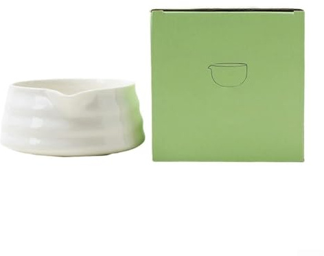 Cuenco de matcha con boquilla de vertido, batidor de matcha, soporte para batidor, cuenco de té resistente, accesorios ceremoniales tradicionales (blanco)