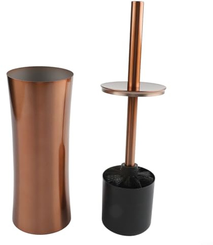 EcoLivzen Modern Stainless Steel Toilet Brush Set Bathroom Cleaning Accessories with Holder Space Saving Stand Design Brushed Metal Bath Hardware Gold 37.5x10cm (Copper colored)