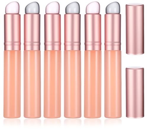 Sibba 6Pcs Silicone Lip Brush, Reusable Lip Applicator with Cap, Makeup Tool for Lipstick Mask Balm Gloss, Gray Pink