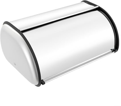 Kanbihao Panera de acero inoxidable XL – Panera en forma de espejo para panadería, café y hogar, 43,5 x 27 x 18 cm, ideal para pan, panecillos y pasteles, plata