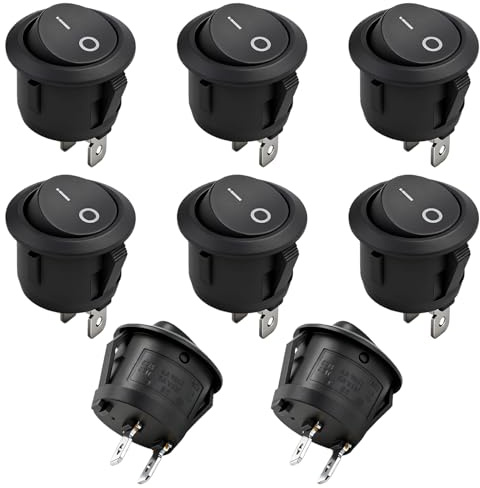 Lot de 8 interrupteurs à bascule ronds, mini interrupteur 2 pôles 12 V, noir, interrupteur marche/arrêt 10 A/125 V 6 A/250 V, mini interrupteur à bascule pour voiture, bateau, appareils ménagers