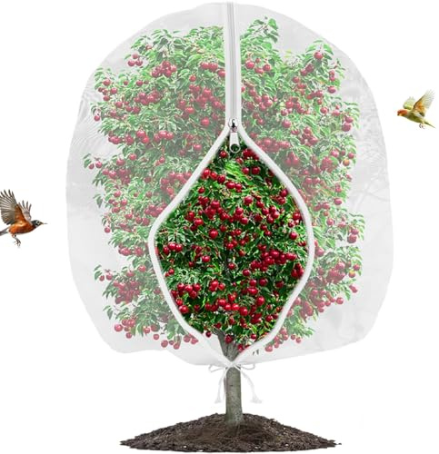 Filet de protection pour arbres fruitiers et oiseaux avec fermeture éclair, 300 x 300 cm, filet à mailles fines adapté aux oiseaux, filet de jardin pour légumes, petits buissons, fruits, légumes