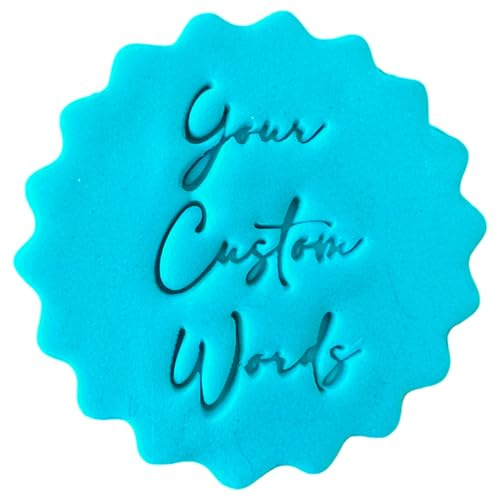 Personalised Cookie Stamp with Free Scallop Cutter, Your Custom Words, 5cm Acrylic Biscuit Embosser, Food-Safe Plastic Baking Tool, Fits M&S All Butter Biscuits (Design 2)