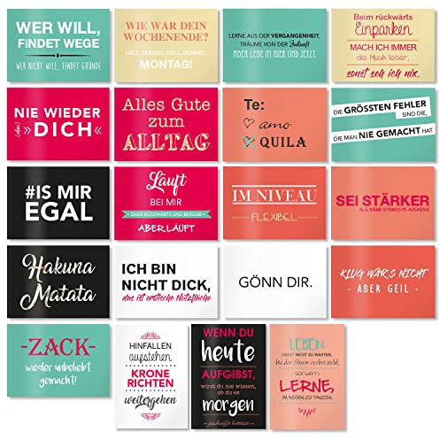 younikat 20er-Postkarten-Set in Bunt mit witzigen Sprüchen | DIN A6 Format | Grußkarte | Motivationskarte | Lustige Sprüche | Rückseite mit Linien für Adressfeld | dv187