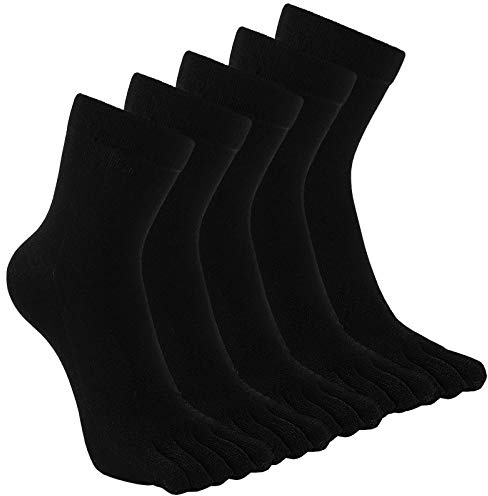 CaiDieNu Men's Toe Socks Cotton Running Five Finger Mini Crew Socks, UK Men's shoes 6-10, 2.black-5 Pairs