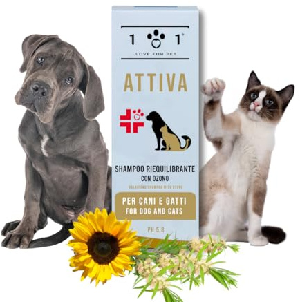 Shampoo Naturale e Vegetale con Ozono per Cani e Gatti, 250ml - con Azione Riequilibrante, Offre Protezione ed Elimina Gli odori - Funghicida e Battericida - Linea 101