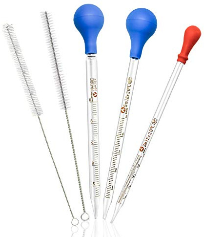 Wandefol Pack of 5, 2ml 5ml 10ml Glass Pipettes with Rubber Suction Ball Graduated Dropper 1 * 10ml + 1 * 5ml + 1 * 2ml + 2 * Cleaning brush Transfer Pipettes