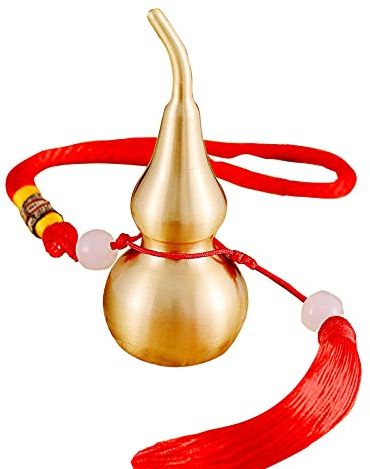 Hanging Decoration Good Luck Wu Lou Gourd,with Tassel for Housewarming Statue Charm Amulet Home Decor,3.18 inch Tall,Full Brass, Hu Lu Bring You Wealth Peaceful, Safty, Healthy,Success