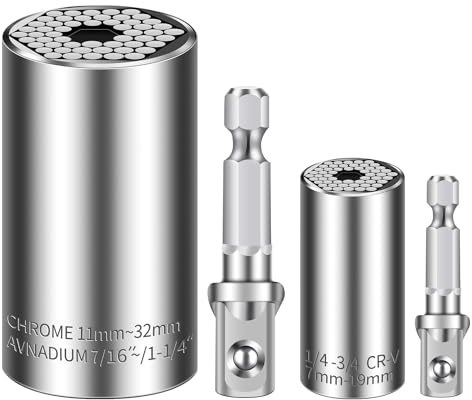 Super Universal Socket (11-32mm 7-19mm) Tool Gifts For Men Wrench Set Professional Sockets Tools Multi-function Wrench Repair Kit with Power Drill & Ratchet Wrench Adapter Chrome Vanadium Steel (4PCS)