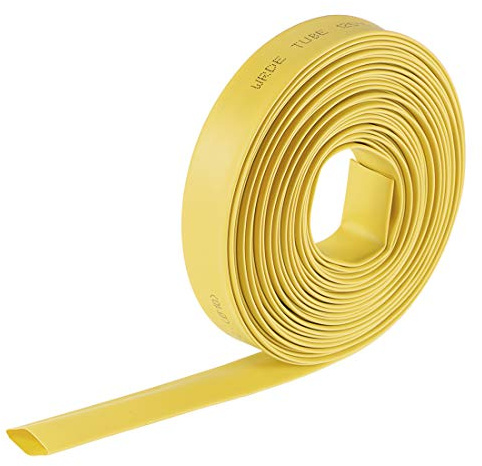sourcing map Termoretráctil Tubo, 3/8(10mm) Diámetro 17mm Plano Ancho 2:1 Relación Encogible Tubo Cable Manga 7m - Amarillo