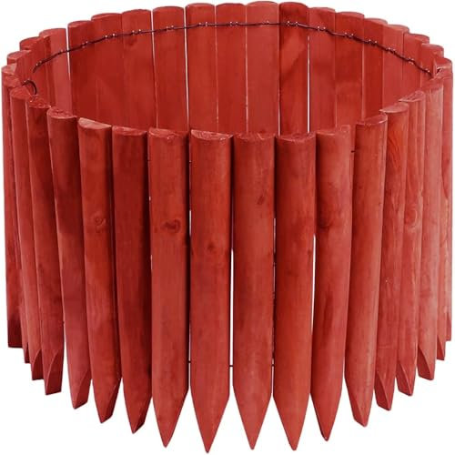 JonesHouseDeco Razenkante Holz Natur Holzzaun,Garten Rasenkante Holzkanten Flexibler Rollborder Rasenkante,Langlebiger Wooden Beeteinfassung Gartenzaun Umzäunung 30x120cm, ziegelrot