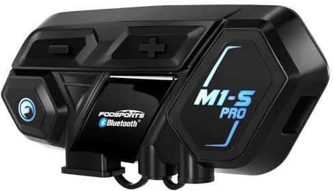 Fodsports M1-S Pro Intercomunicador Casco Moto, 8 Motociclistas de 2000m, Indicaciones de Voz en 7 Idiomas, Mezcla de Audio por Cable AUX/Compartir música/Emparejamiento Universal