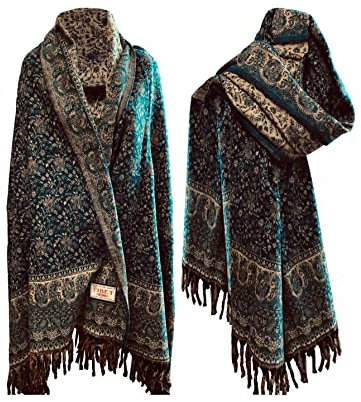 Air Force Winterschal, Blumenmuster, reine Yakwolle, Schal, Dekoration, Wolldecke, Unisex, übergroß, doppelseitig, luxuriös, Geschenk, blau, Einheitsgröße, Blau, EinheitsgröÃŸe