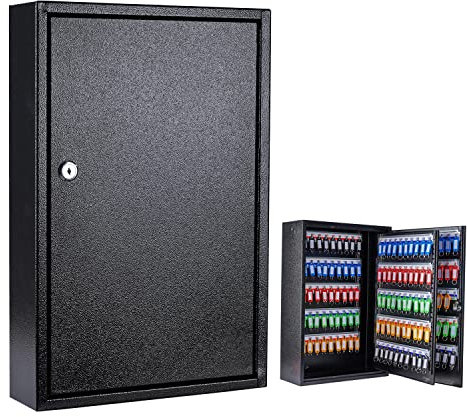 Furnishh Schlüsselschloss-Box, Wandhalterung, 200 Positionen, Metall, abschließbar, Schlüsselschrank-Organizer mit Schlüsselanhänger, Schlüsseltresor, Sicherheits-Aufbewahrung, Schlüsselbox, Schwarz