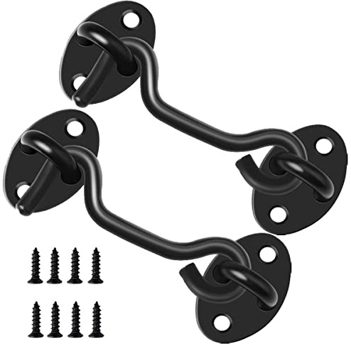 lohey 4 Inch Hook and Eye Latch, 2PCS Gate Latch Door Locks for Bedrooms, Stainless Steel Door Latches for Internal Doors, Shed, Garden, Patio, Door (Black)