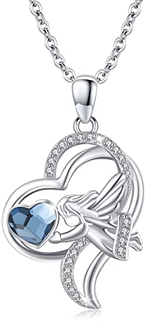Waysles Herz Schutzengel Halskette 925 Sterling Silber Engel Halskette mit Herz Kristall blau niedlich Taufe Kommunion Schmuck Kette für Mädchen Junge Kinder Geburtstagsgeschenk