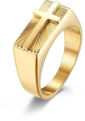 Aotiwe Freundschaftsringe Beste Freundin, Ring für Männer Edelstahl Kreuz Gold Größe 60 (19.1) Lustige Geschenke für Männer
