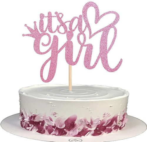 1 Stück It's a Girl Cake Topper Glitter Baby shower Girl Cake Tortendeko Geburtstag Gender Reveal Baby shower Kuchendekoration Fotostand Requisiten Party Kuchen Dekoendeko Dunkelrosa