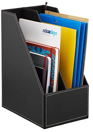 Relaxdays Stehsammler Kunstleder, 2 Fächer, DIN A4-C4, Stabiler, HBT: 35 x 18 x 26,5 cm, Stehordner, schwarz