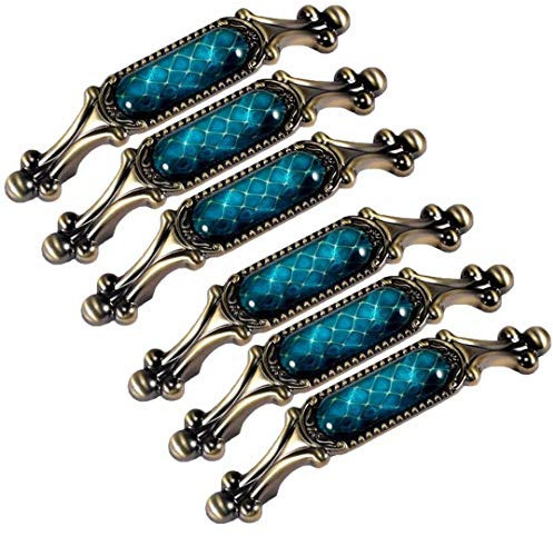 Set mit 6 luxuriösen Vintage-Türgriffen, Schubladenschränken, Kristall-Möbelgriffen für Schränke, Küchen- und Badezimmerschränke, Fensterläden usw. (Lochabstand 128 mm) (Farbe a Lochabstand 96 mm)