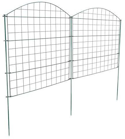 Izrielar Teichzaun Set, Teichzaun Steckzaun mit 33 Zaunelemente-15 Zaunelemente 18 Befestigungsstäben, Länge 3,75 m Oberbogen 15 Stück Metallzaun Grün, Gartenzaun Tiergehege Freigehege