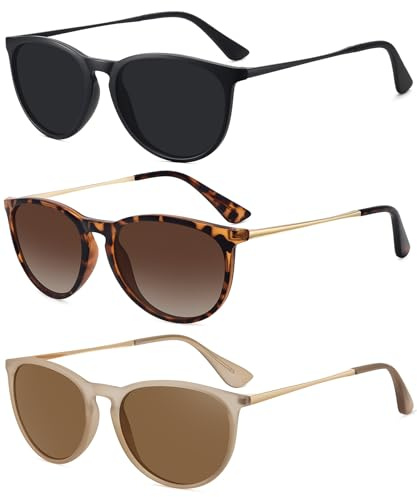 WOWSUN 3 Pack Retro Round Polarized Sunglasses Women Trendy Classic Glasse