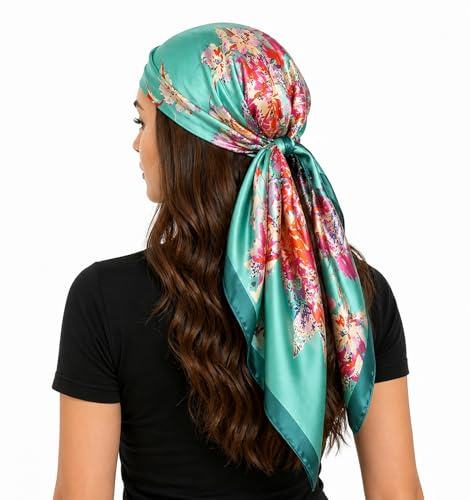 FAIRYGATE Seidentuch Damen Bandana Seide Gefühl Halstuch Damen Kopftuch Vierecktuch Groß Seide Schal 73013
