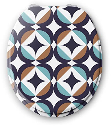 BENKI - Lunette De Toilette Pattern - Abattant WC Avec Frein De Chute - WC En Bois Avec Charnières En Acier Inoxydable & Ajustables - Forme Universelle