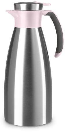 Emsa Soft Grip Isolierkanne, 1,5 Liter, Edelstahl, 12 Stunden heiß + 24 Stunden kalt, Auslaufsicher, Rutschfester Griff, Farbe Puderrosa N4120600
