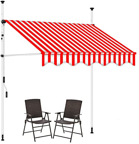 WOLWES Klemmmarkise mit Kurbel für Terrasse, Wasserdicht Markisen, Sonnenschutz für Türen, Balcony, Veranda, Markise Balkon Ohne Bohren (Color : Red-White, Size : 4m/157in)