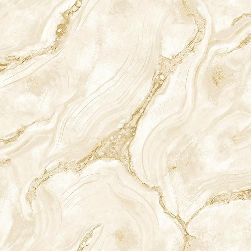 Palmetto Agate Marble Wallpaper - Natural Gold and Cream - Metallic Effect Textured Modern Contemporary