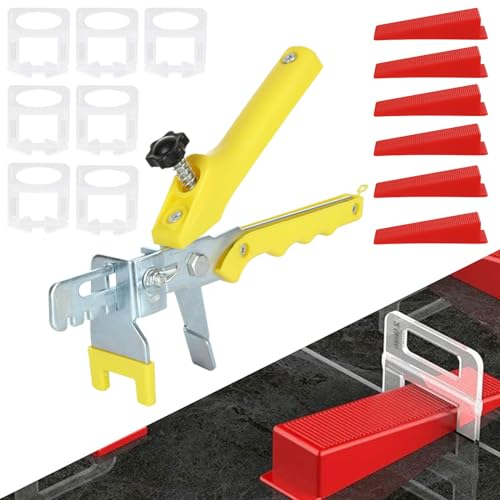 MIVIDE Fliesen Nivelliersystem, 2mm Fugenbreite Verlegehilfe 500 Laschen + 100 Keile + 1 Fliesenverlegehilfe Zange, Nivelierset 2mm für Fliesen