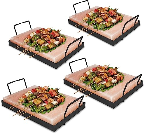 Jopassy 6-pack XXL saltsten för grillning, 20 x 30 x 3 cm salt grillstenar med järnplatta, återanvändbar saltgrillsten, original kristallsalt från förberedelsen, saltplatta för grillning för BBQ