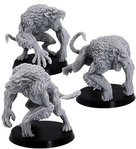 Ratmen Brute Miniature Set - 3 modelli di orco di topi per dungeons and drons & Wargaming | Figure in resina in scala da 28 mm a 32 mm | RPG Monsters, DnD | Resin Warfare | basi da 40 mm (non