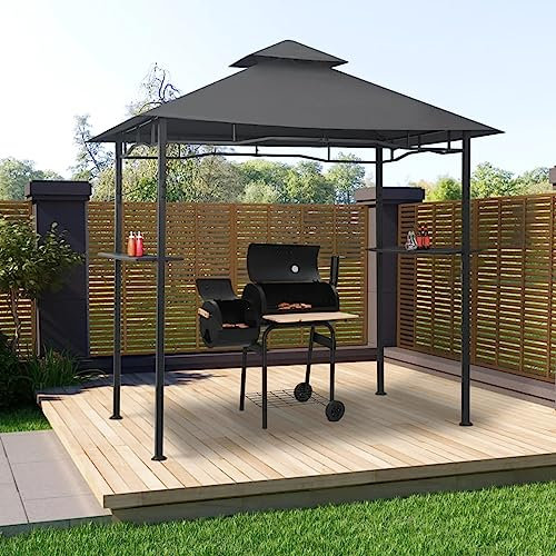 BBQ-Pavillon, CIADAZ Partyzelt, Gartenpavillon, Faltpavillon, Party Tent, Zelt Garten, Pop Up Gazebo, Hochzeitszelt, 240x150x255 cm Anthrazit Stahl
