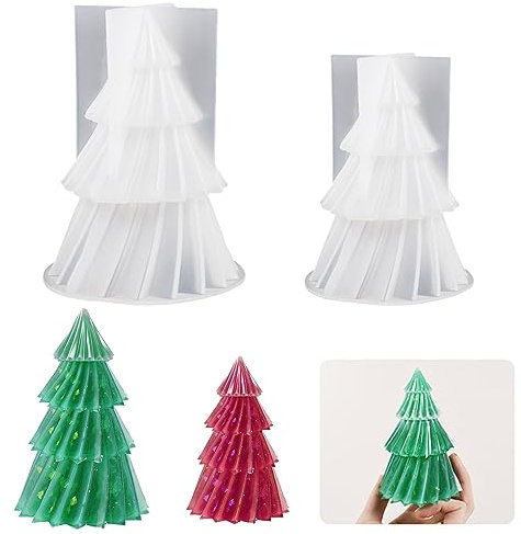 Bekecidi 2 PCS Christmas Candle Moulds for Candle Making, Christmas Tree Silicone Candle Moulds Epoxy Resin Moulds Xmas Silicone Resin Casting Molds for Making 3D Candles Soap DIY Crafts Gifts