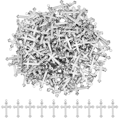 DICOSMETIC 100/200 Stück Kleine Kreuz Charms Edelstahl Kreuz Anhänger Strukturierte Kruzifix Anhänger Christlicher Schmuck Charms Für DIY Handwerk Schmuckherstellung